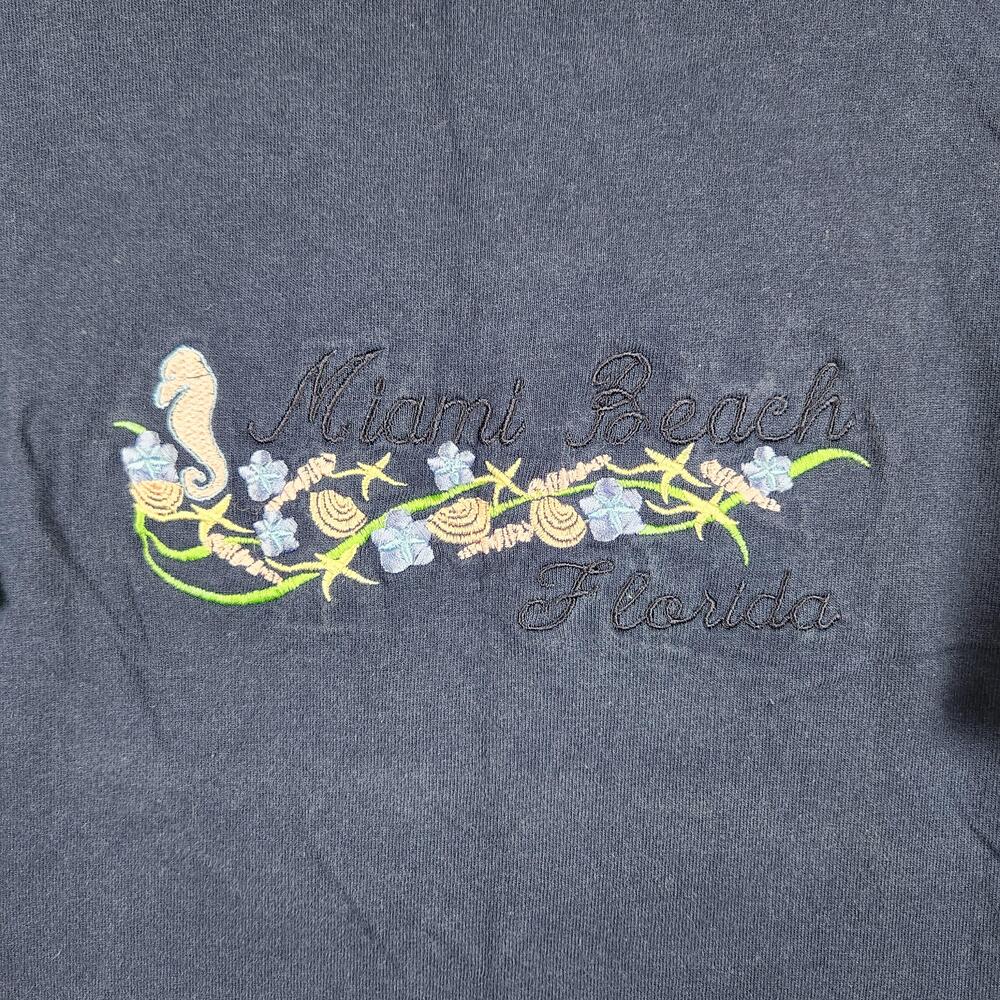 Vintage Miami Beach Florida Shirt Mens XL Navy Embroidered Seahorse Souvenir Y2K